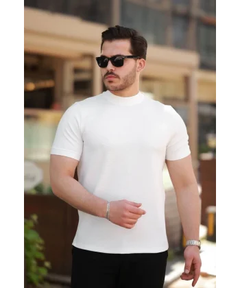 Erkek Ince çizgi Dokulu Kısa Kollu T-shirt