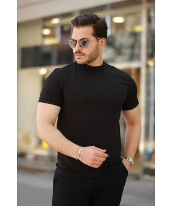 Erkek Ince çizgi Dokulu Kısa Kollu T-shirt