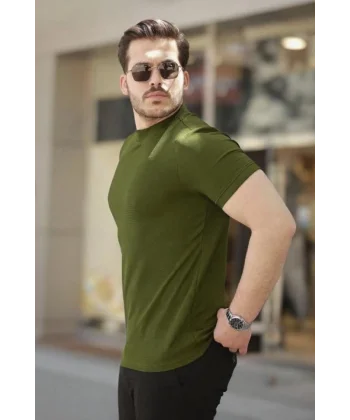 Erkek Ince çizgi Dokulu Kısa Kollu Tişört