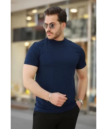 Erkek Ince çizgi Dokulu Kısa Kollu Tişört