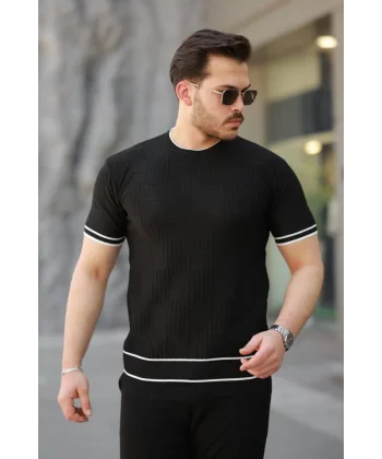 Erkek Jakarlı Ribanalı Kısa Kollu T-shirt