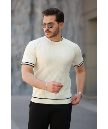 Erkek Jakarlı Ribanalı Kısa Kollu T-shirt