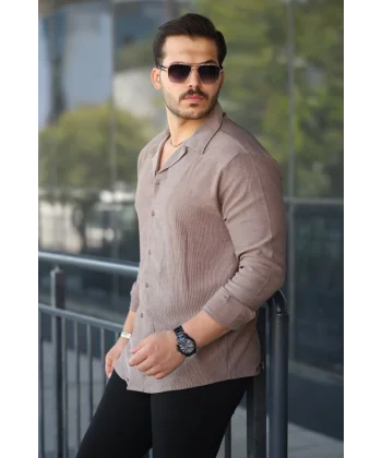 Erkek Kadife Dokulu Uzun Kollu Gömlek