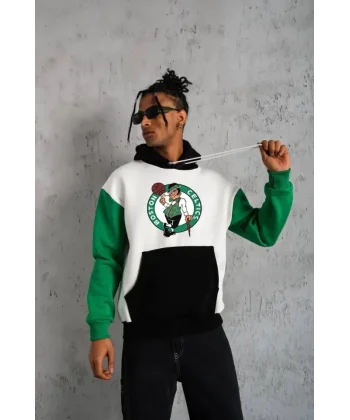 Erkek Kanguru Cepli Çok Parçalı Kapüşonlu Sweatshirt - Beyaz