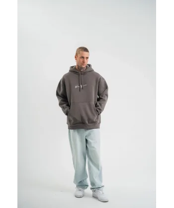 Erkek Kapşonlu Double Oversize Dijital Patchli SweatShirt - Füme