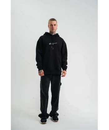 Erkek Kapşonlu Double Oversize Dijital Patchli SweatShirt - Siyah