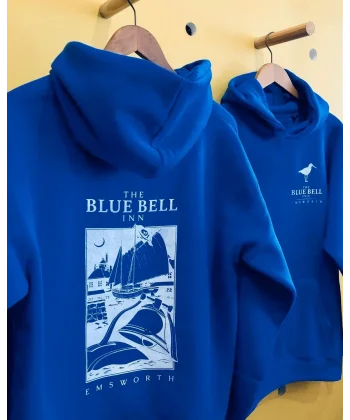 Erkek Kapüşonlu Double Oversize Hoodie – Üç İplik Pamuklu, Deniz ve Yelken Baskılı, Kanguru Cepli Premium Sweatshirt - Saks Mavi