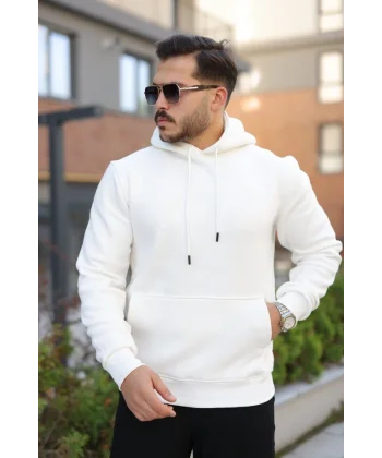 Erkek Kapüşonlu Üç İplik Şardonlu Hoodie