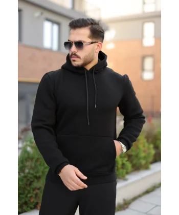 Erkek Kapüşonlu Üç İplik Şardonlu Hoodie