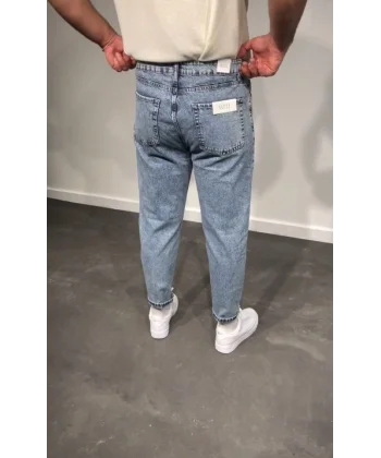 Erkek Kar Yıkamalı Buz Mavi Mom Jean