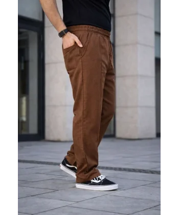 Erkek Keten Cepli Çıma Dikişli jogger Buggy Pantalon Rahat kalıp - Kahverengi