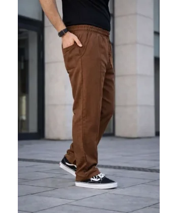 Erkek Keten Cepli Çıma Dikişli Jogger Buggy Pantalon Rahat Kalıp - Kahverengi