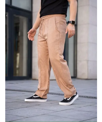 Erkek Keten Cepli Çıma Dikişli jogger Buggy Pantalon Rahat kalıp - Kahverengi