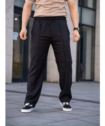 Erkek Keten Cepli Çıma Dikişli jogger Buggy Pantalon Rahat kalıp - Siyah