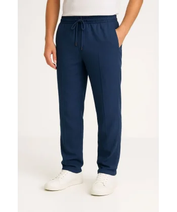 Erkek Keten Pantolon – Cepli, Beli Lastikli ve Bağcıklı, Nefes Alan Rahat Kalıp, Yazlık ve Baharlık Günlük Giyim, Şık & Konforlu Boru Paça Model - Lacivert