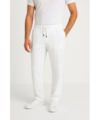 Erkek Keten Pantolon – Cepli, Beli Lastikli ve Bağcıklı, Nefes Alan Rahat Kalıp, Yazlık ve Baharlık Günlük Giyim, Şık & Konforlu Boru Paça Model - Beyaz