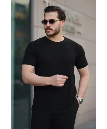 Erkek Kısa Kollu Baklava Desenli T-shirt