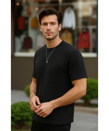 Erkek Kısa Kollu Baklava Desenli T-shirt