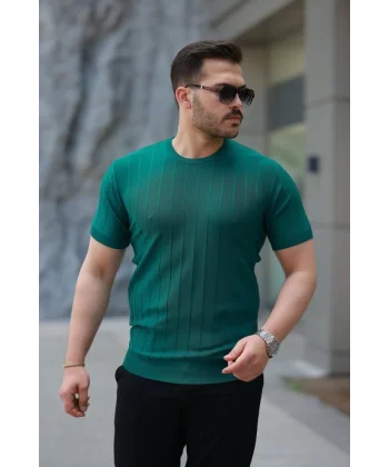 Erkek Kısa Kollu Bisiklet Yaka çizgili Triko Tişört