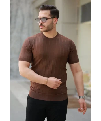 Erkek Kısa Kollu Bisiklet Yaka çizgili Triko Tişört