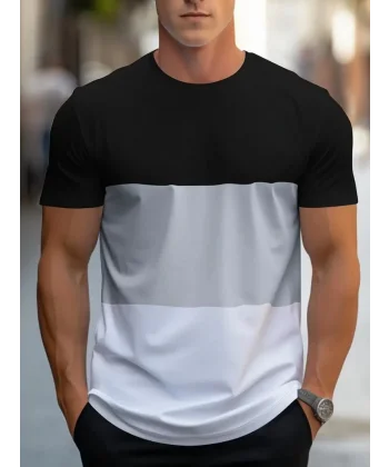 Erkek Kısa Kollu Bisiklet Yaka çok Renkli Viskon Bluz