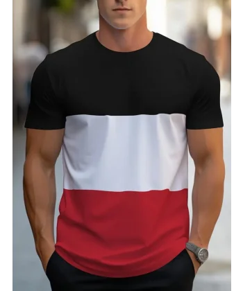 Erkek Kısa Kollu Bisiklet Yaka çok Renkli Viskon Bluz