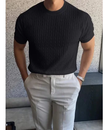 Erkek Kısa Kollu Bisiklet Yaka Triko Bluz