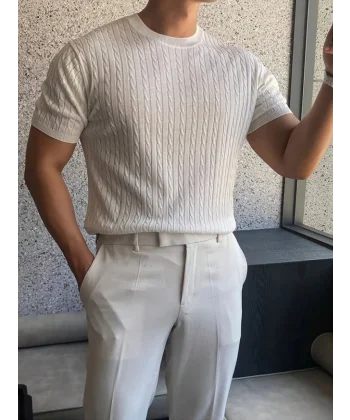 Erkek Kısa Kollu Bisiklet Yaka Triko Bluz