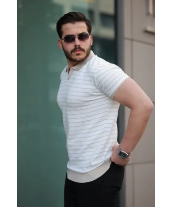 Erkek Kısa Kollu çizgi Desenli örme Kumaş Tshirt