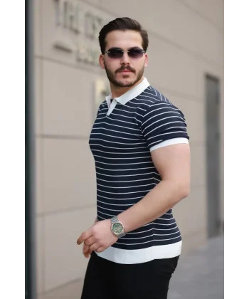 Erkek Kısa Kollu çizgi Desenli örme Kumaş Tshirt