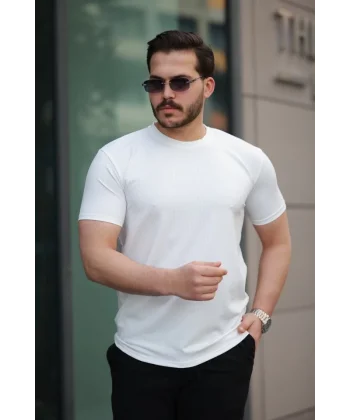 Erkek Kısa Kollu çizgi Kabartma Detaylı T-shirt