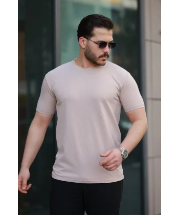 Erkek Kısa Kollu çizgi Kabartma Detaylı T-shirt