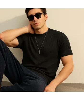 Erkek Kısa Kollu çizgi Kabartma Detaylı T-shirt