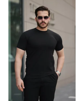 Erkek Kısa Kollu çizgi Kabartma Detaylı T-shirt