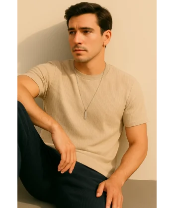 Erkek Kısa Kollu çizgi Kabartma Detaylı T-shirt