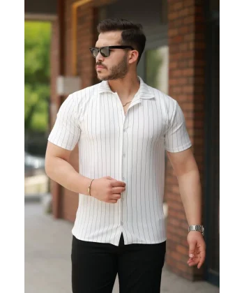 Erkek Kısa Kollu çizgili Gömlek