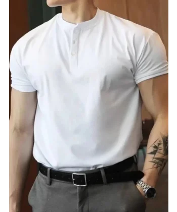 Erkek Kısa Kollu Hakim Yaka önü Düğmeli Viskon Bluz