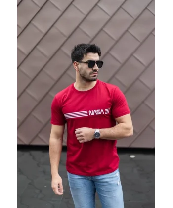 Erkek Kısa Kollu Nasa Baskı Basic Erkek T-shirt