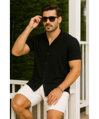 Erkek Kısa Kollu örme Kumaş Pamuklu Gömlek