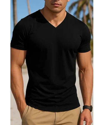 Erkek Kısa Kollu V Yakalı Viskon Bluz