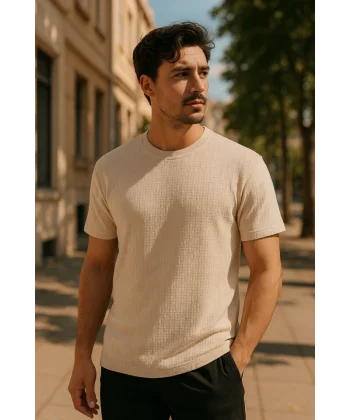 Erkek Kısa Kollu Zigzag Desenli T-shirt