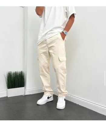Erkek Krem Kargo Baggy Pantolon
