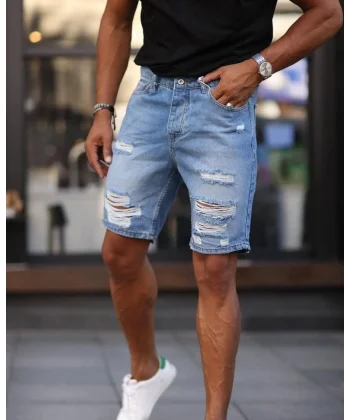 Erkek Mavi Boyfriend Detaylı Şort 