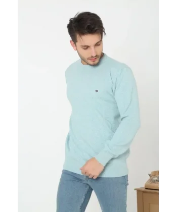 Erkek Nakış İşlemeli Peteli Triko Kazak - Mavi