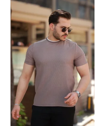 Erkek Omuzlar çizgi Detaylı Kısa Kollu T-shirt