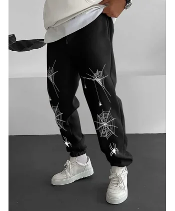 Erkek Örümcek Baskılı Eşofman Altı - Siyah