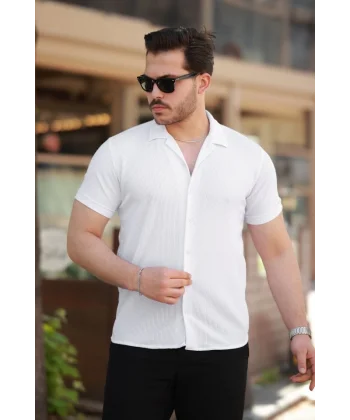 Erkek Ottoman Kumaş Apaj Yaka Kısa Kollu Gömlek