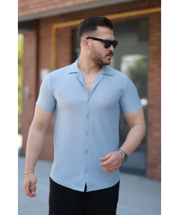 Erkek Ottoman Kumaş Apaj Yaka Kısa Kollu Gömlek