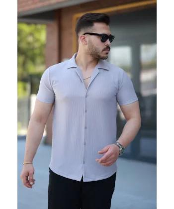Erkek Ottoman Kumaş Apaj Yaka Kısa Kollu Gömlek