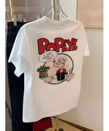 Erkek Oversize Tişörtü  Popeye the Sailor Retro Vintage Ispanak | Hediye olarak idealdir, farklı boyutları mevcuttur. - Beyaz
